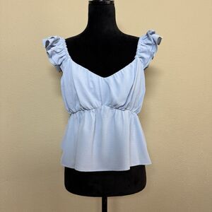 And Now This Top women small lightweight flutter sleeve vneck babydoll blue